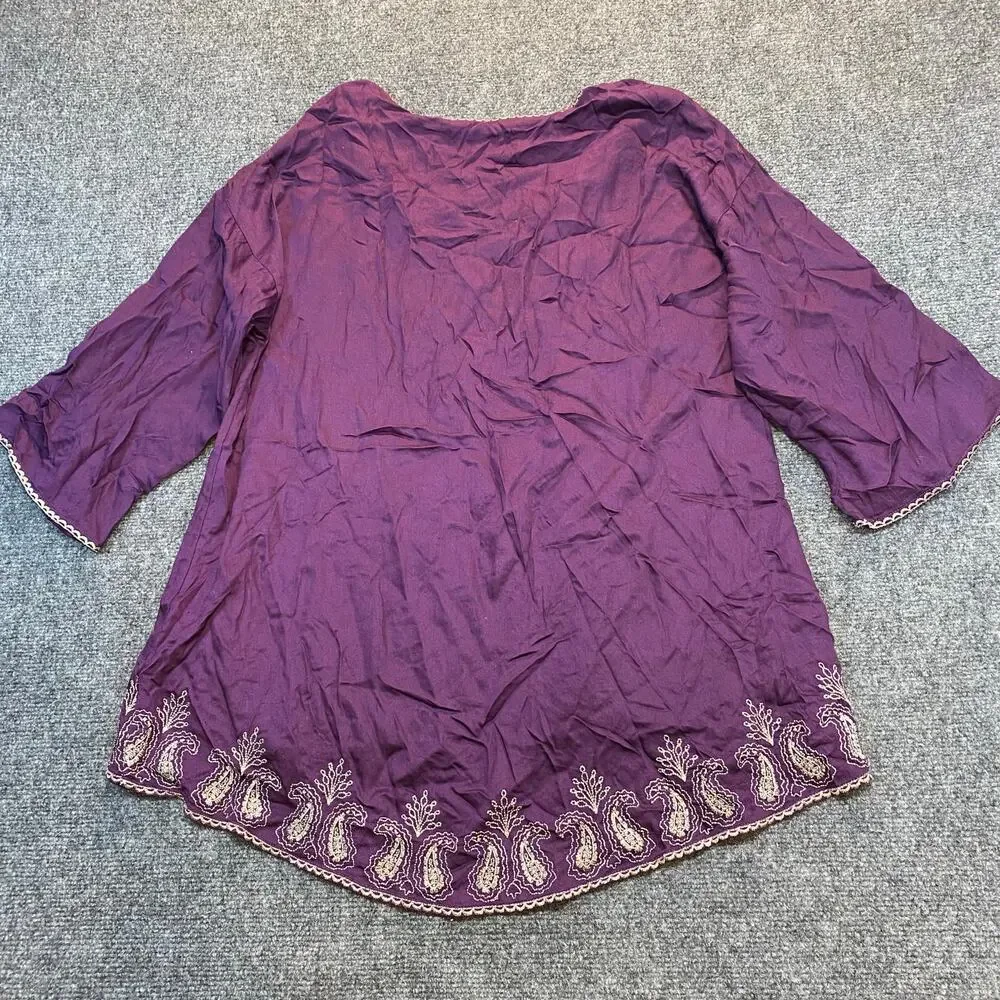 Soft Surroundings Idaira Women Medium Purple Flowy Tunic Embroidered Top Blouse - Picture 4 of 9